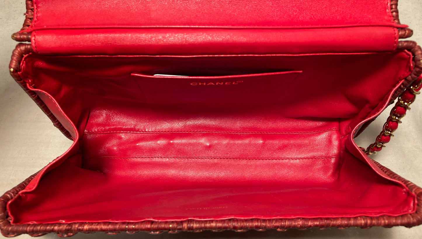 Chanel Red Wicker Classic Flap Shoulder Bag