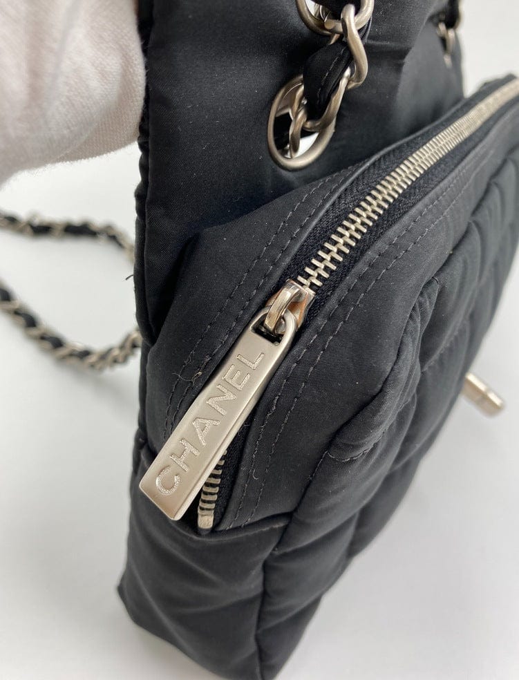 Chanel Black Nylon Chocolate Bar Flap Bag