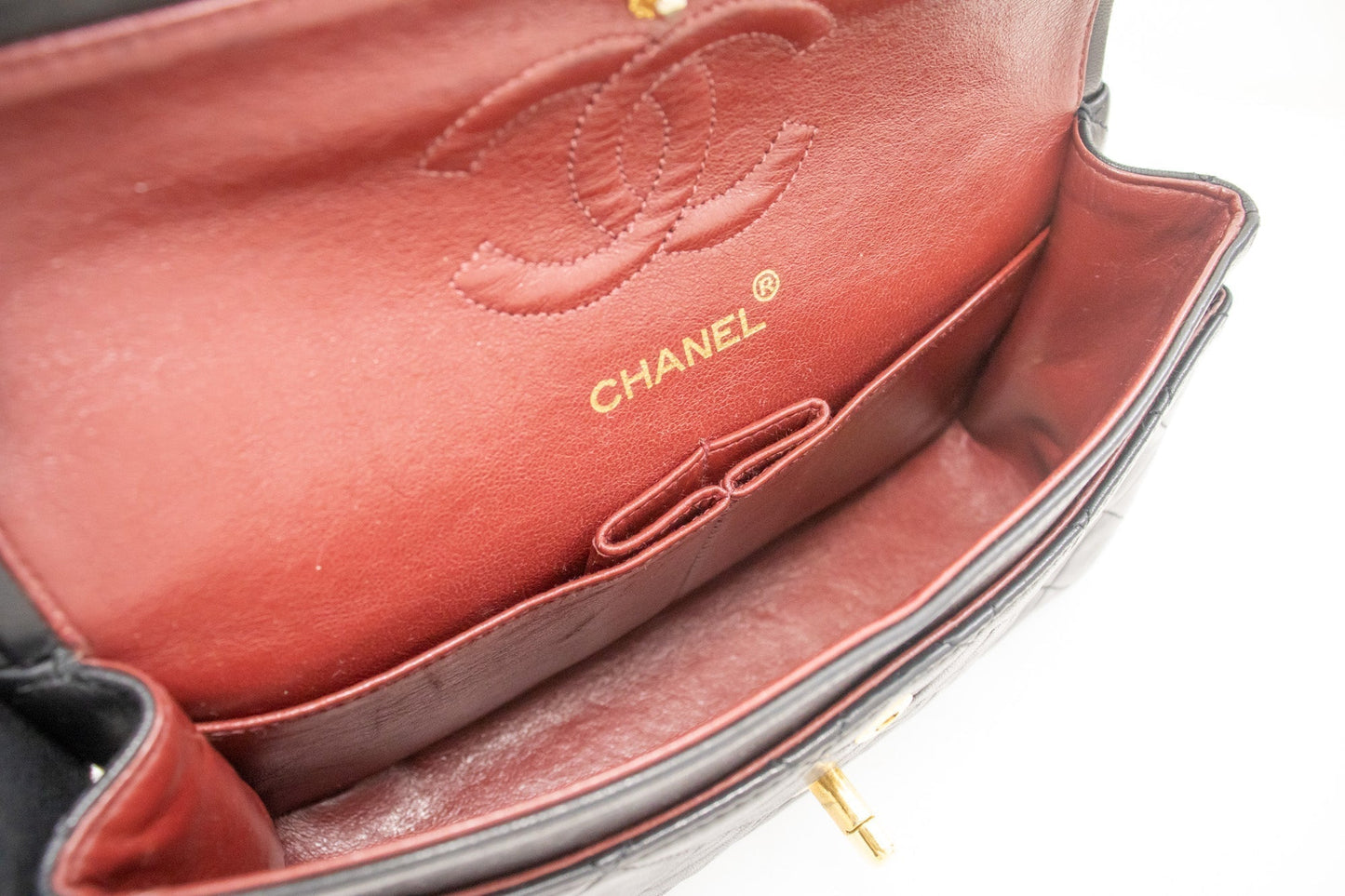 CHANEL Classic Double Flap 9" Chain Shoulder Bag Black Lambskin k65