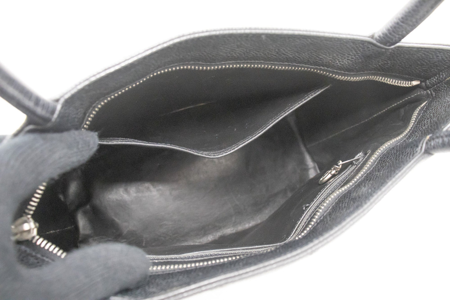 CHANEL Silver Medallion Caviar Shoulder Bag Shopping Tote Black k56