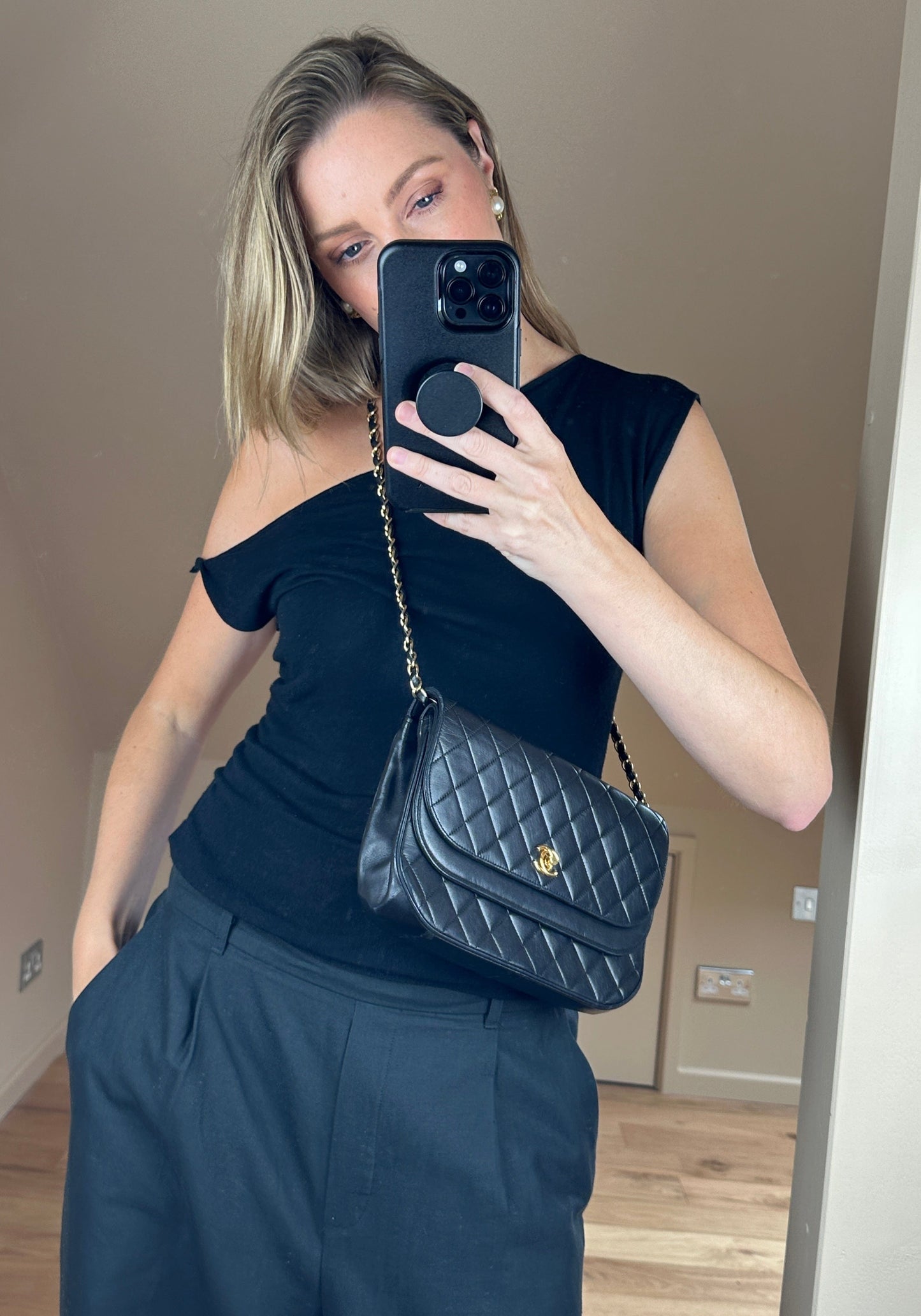 Chanel Black Quilted Lambskin Vintage Flap Bag