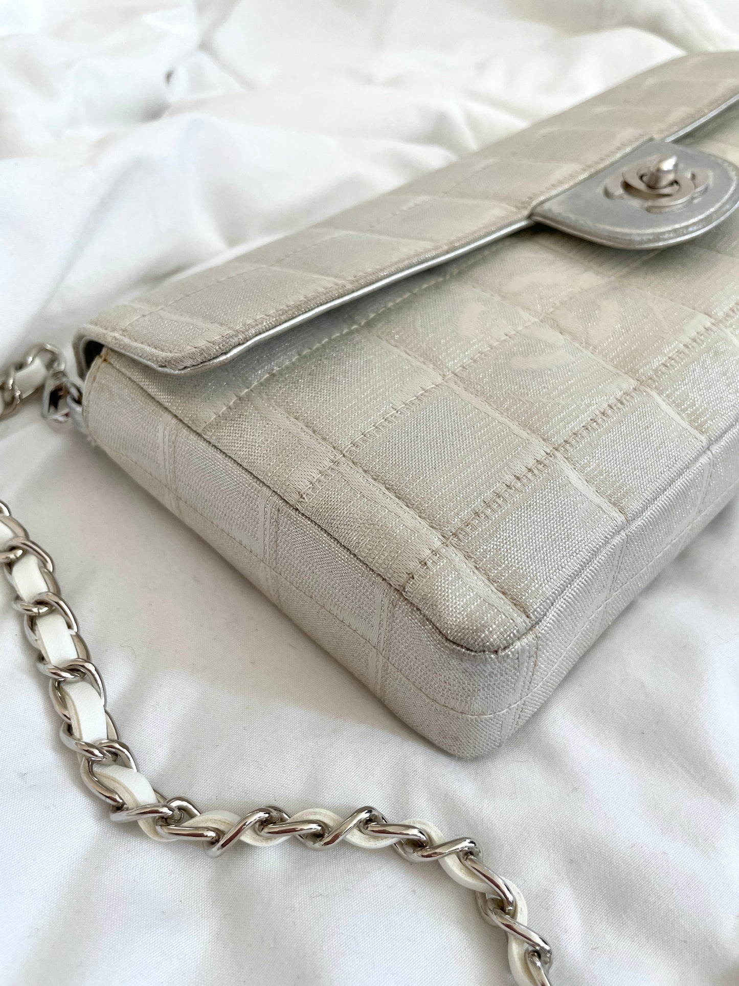 Chanel Silver Chocolate Bar Bag