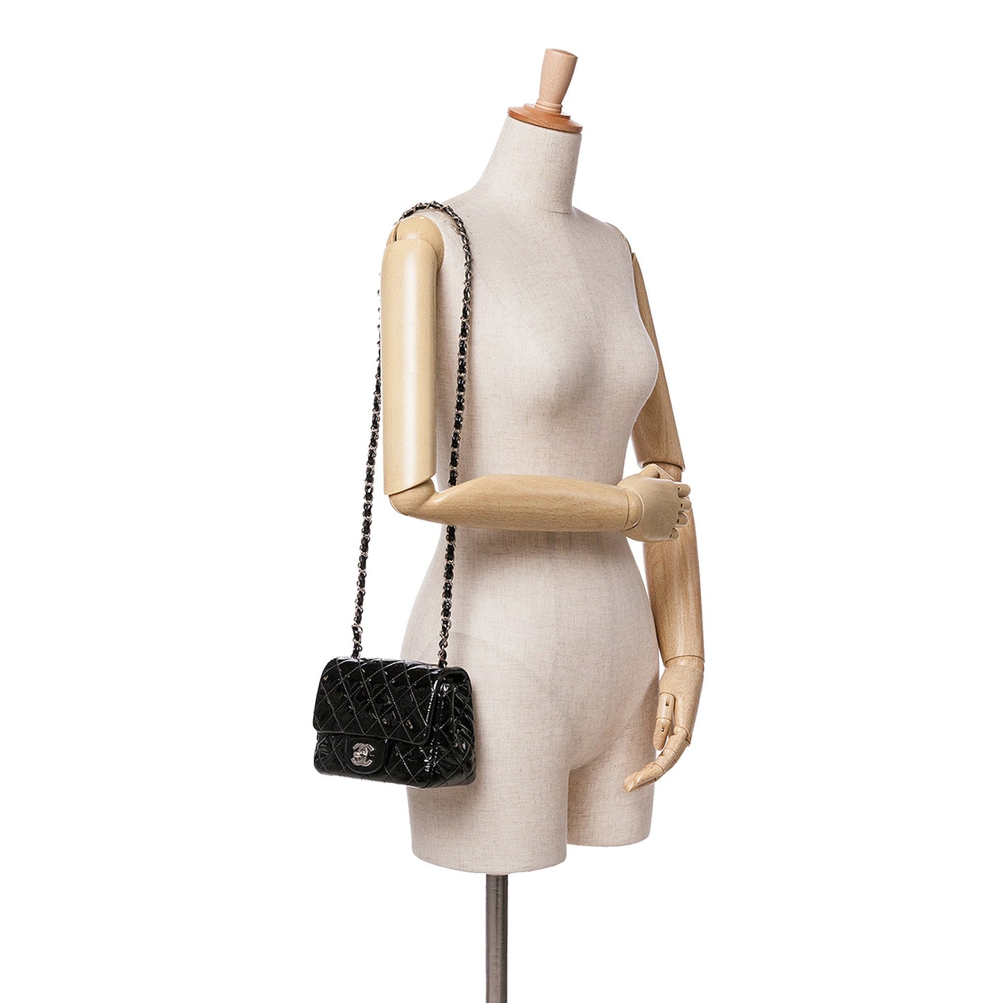 Black Chanel Mini Square Classic Patent Single Flap Crossbody Bag