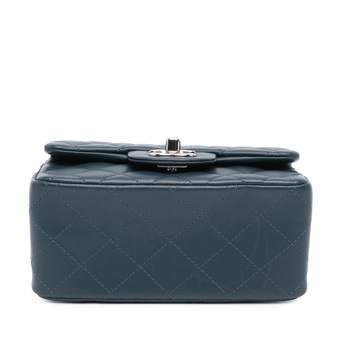 Blue Chanel Mini Square Classic Lambskin Single Flap Crossbody Bag