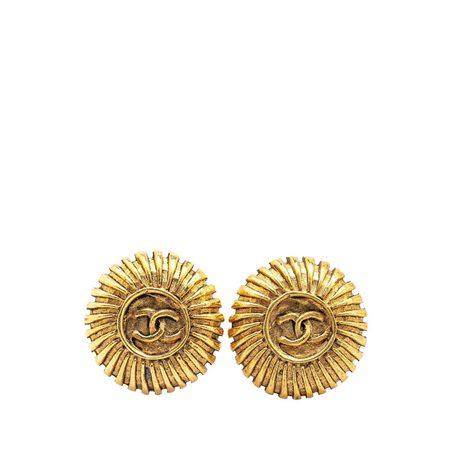 Gold Chanel Gold Plated CC Round Clip on Earrings