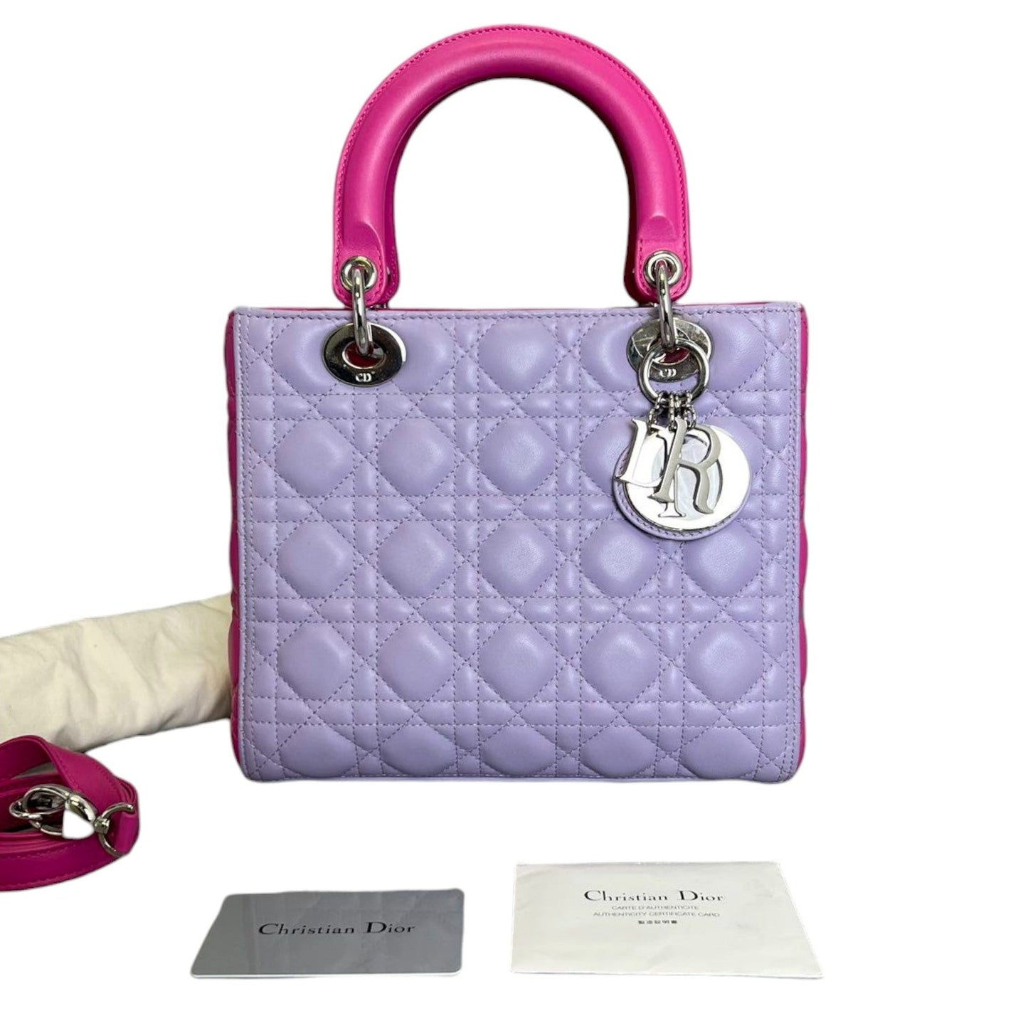 Bi-Color Lady Dior Medium Lambskin Purple Pink SHW