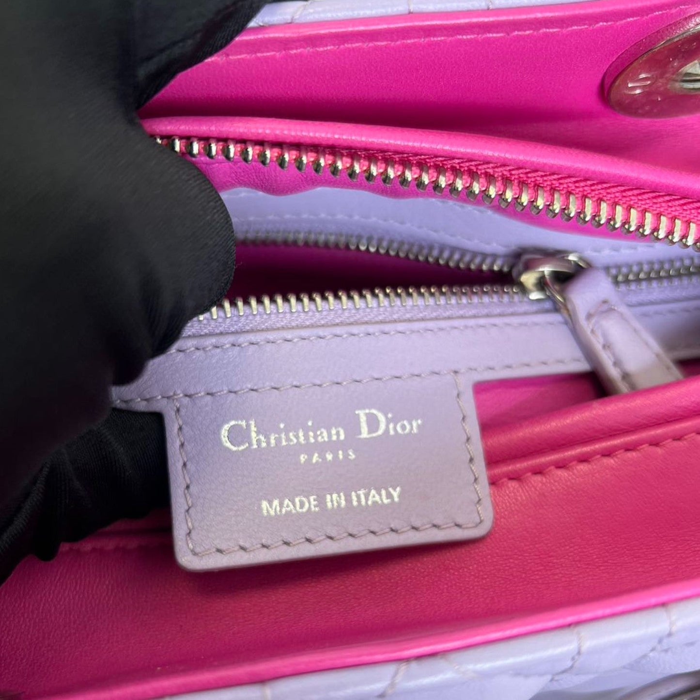 Bi-Color Lady Dior Medium Lambskin Purple Pink SHW
