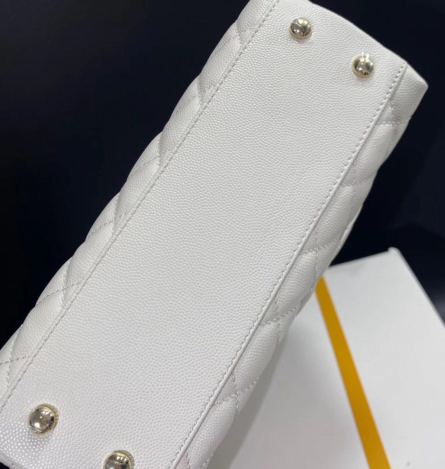 CHANEL coco handle flap bag 23cm white quilted caviar light gold hardware