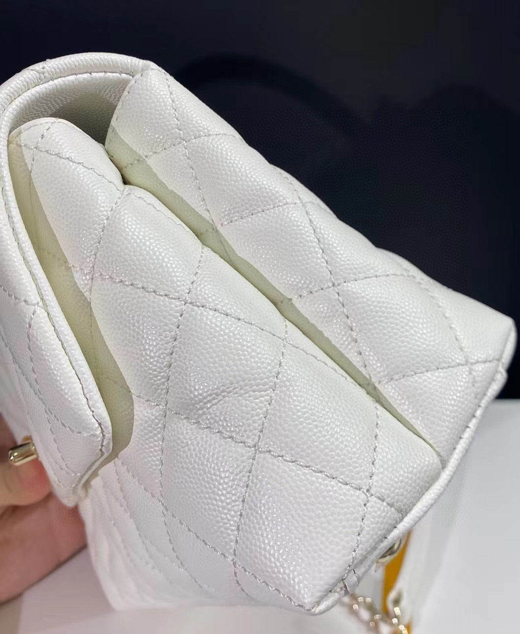CHANEL coco handle flap bag 23cm white quilted caviar light gold hardware