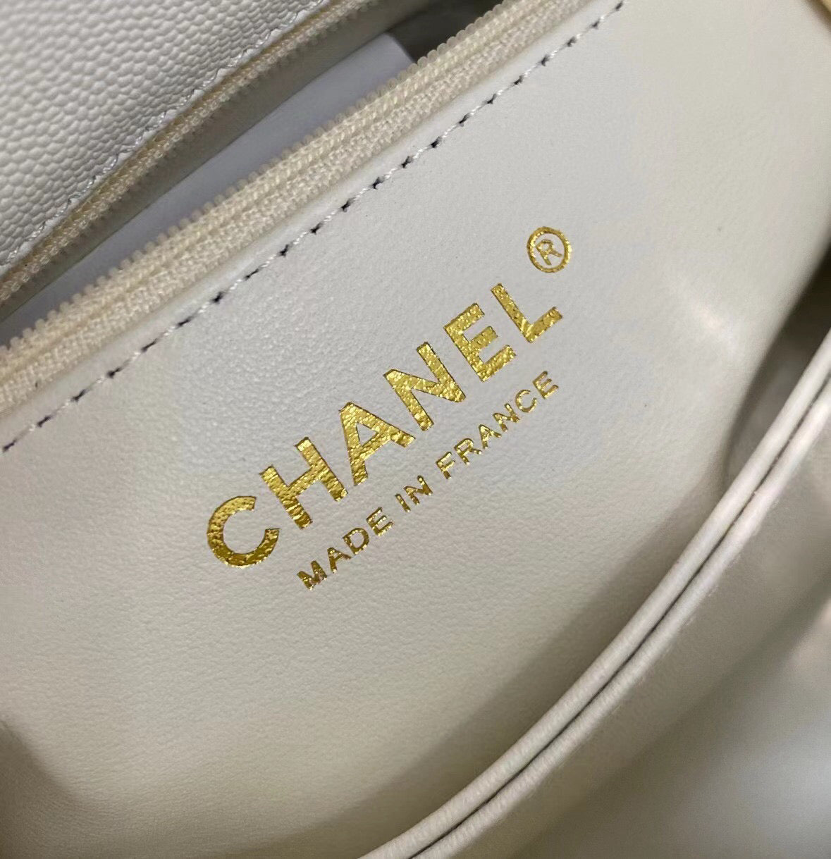 CHANEL coco handle flap bag 23cm white quilted caviar light gold hardware