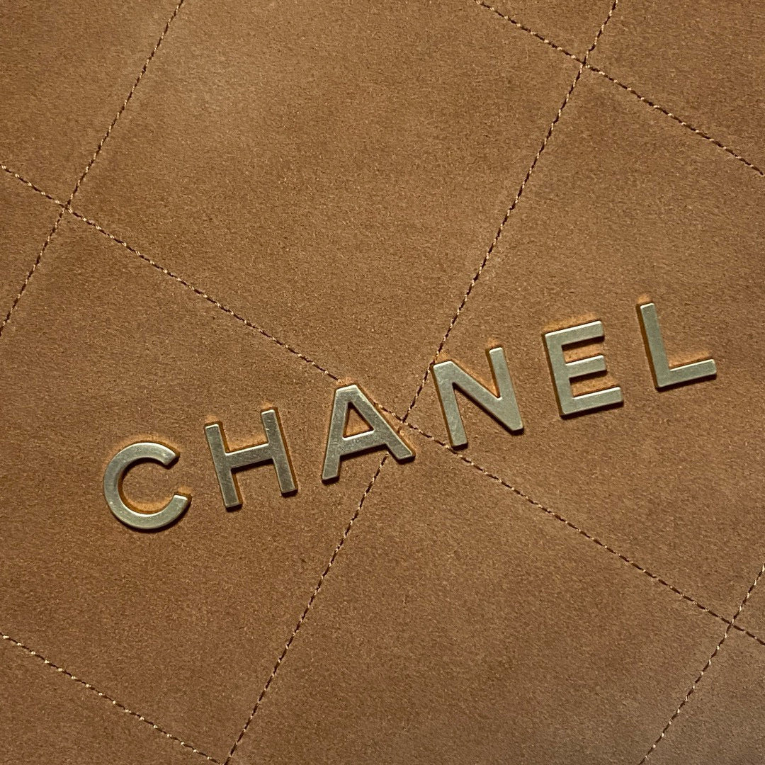 CHANEL 22 Bag 35cm Brown White Shearling Lambskin
