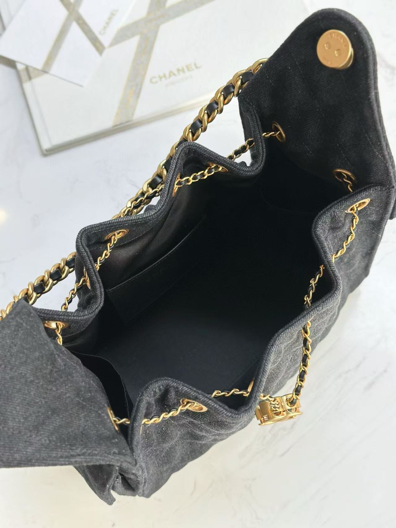 CHANEL 25C Hobo Bag 30cm Black Denim