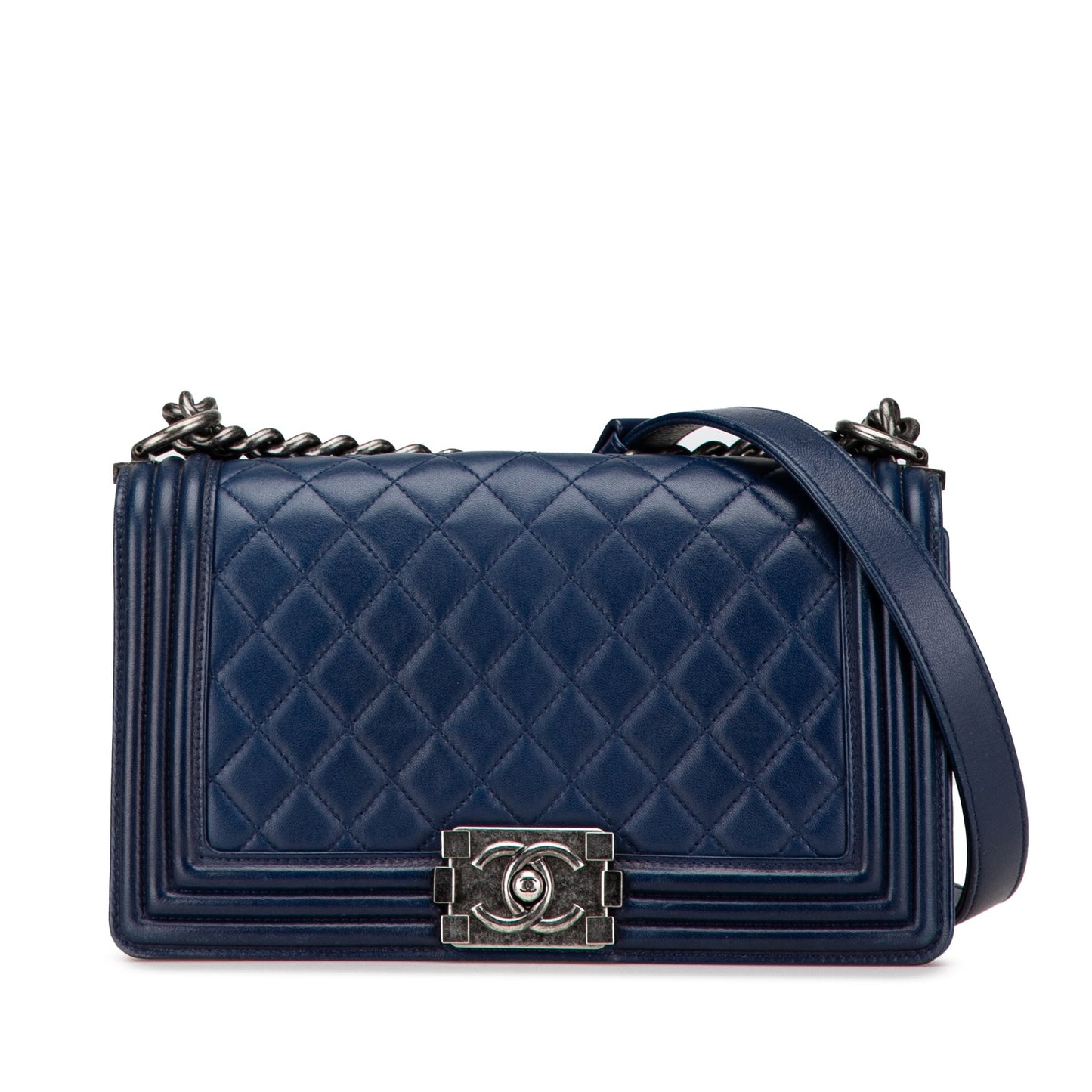 Blue Chanel Medium Lambskin Boy Flap Crossbody Bag
