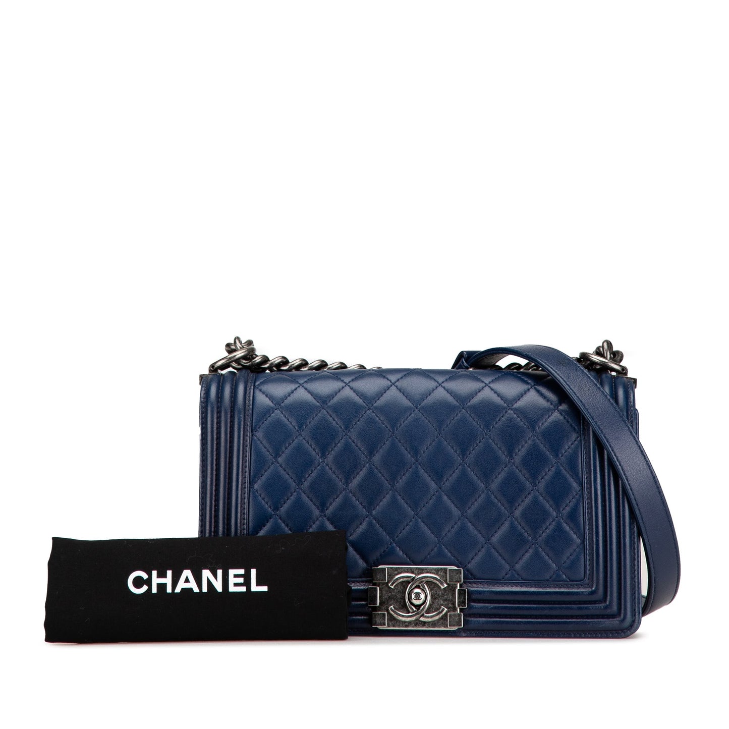 Blue Chanel Medium Lambskin Boy Flap Crossbody Bag