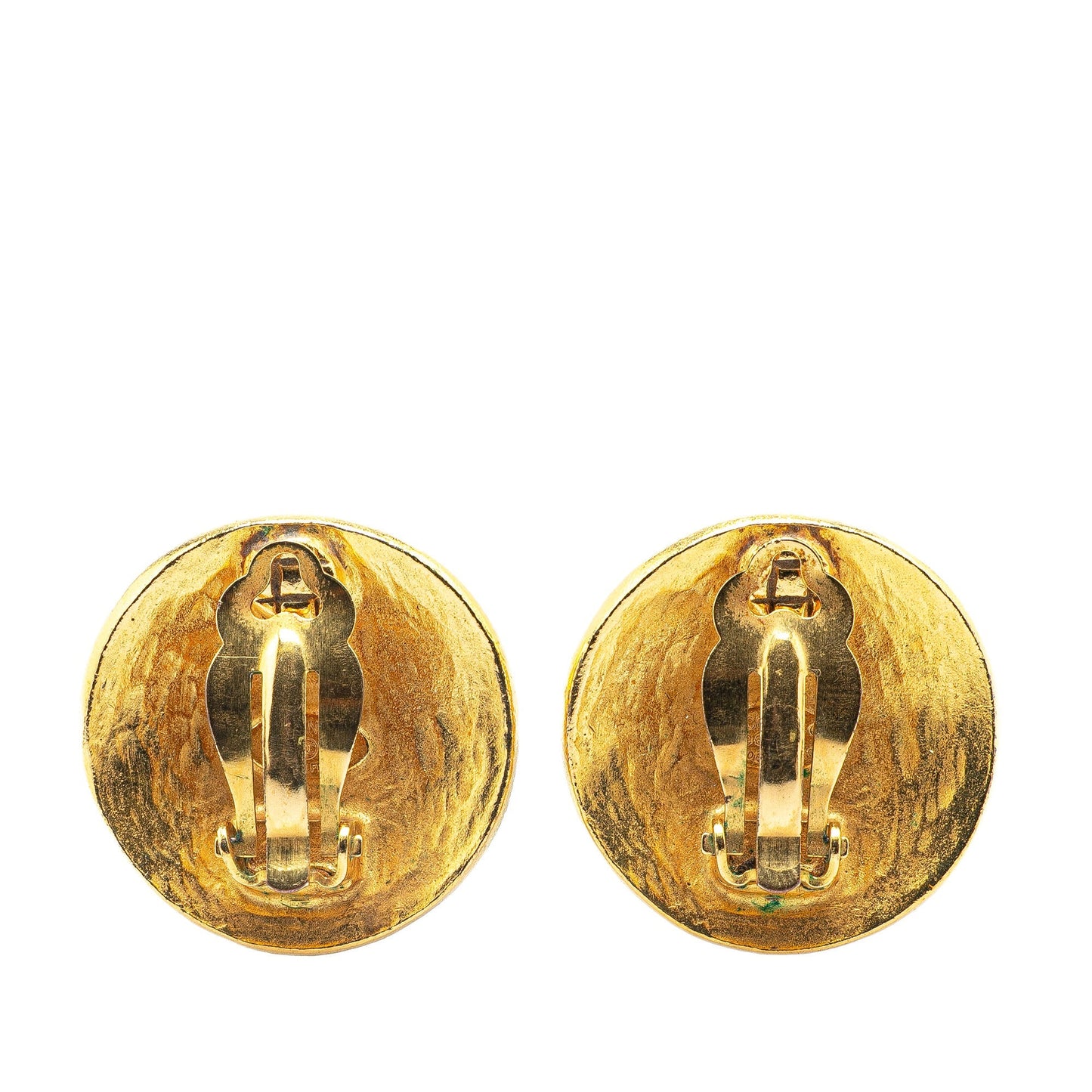 Gold Chanel Gold Plated CC Round Clip On Earrings