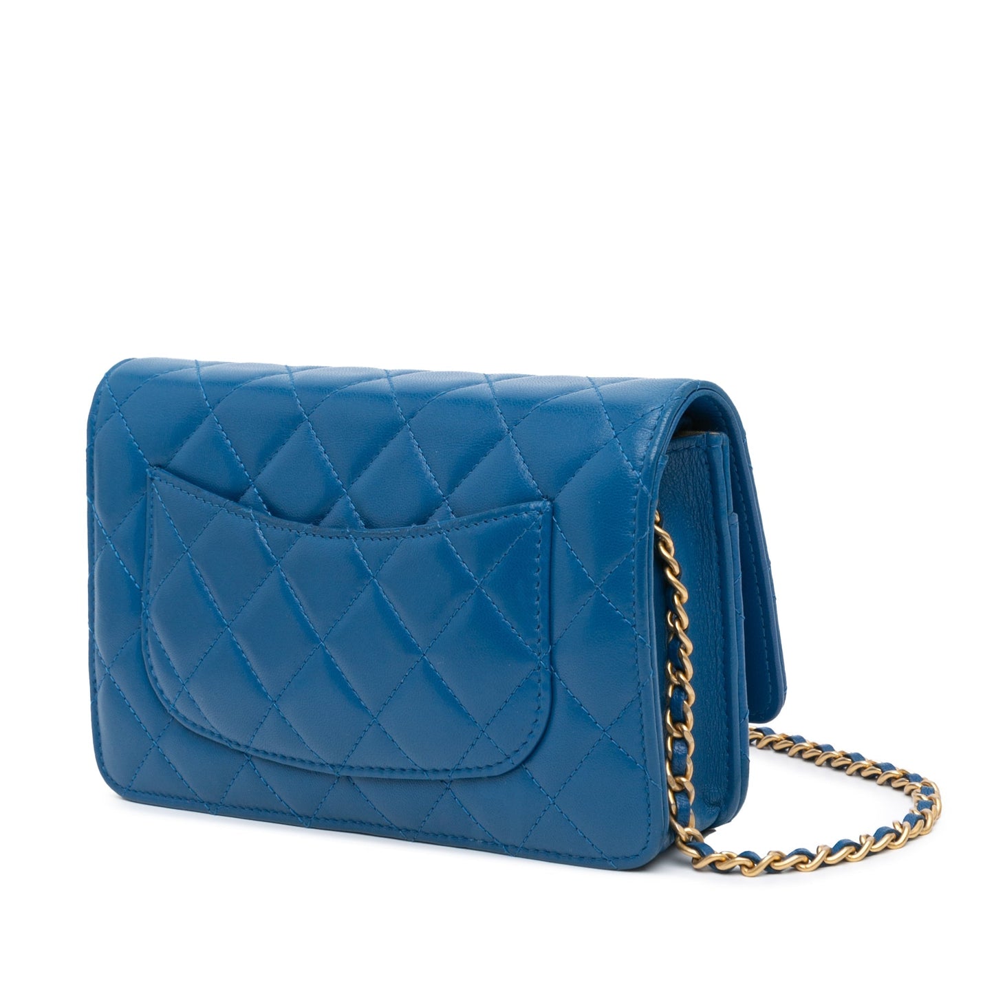 Blue Chanel Lambskin Pearl Crush Wallet On Chain Crossbody Bag