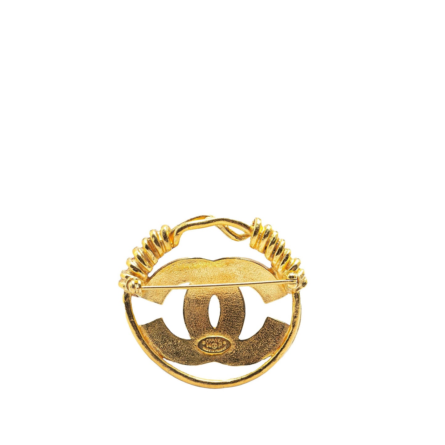 Gold Chanel Gold Plated CC Brooch