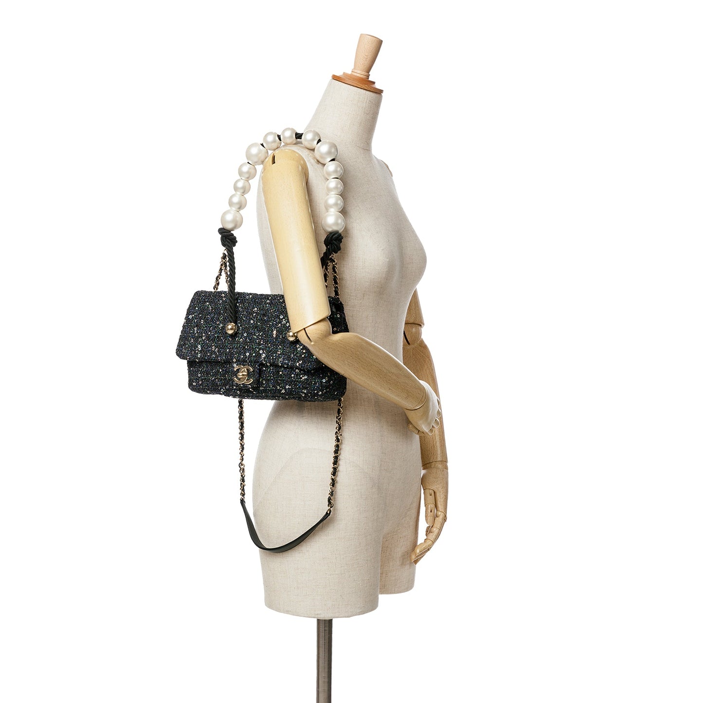 Chanel Sac Medium Tweed Pearl Handle Flap