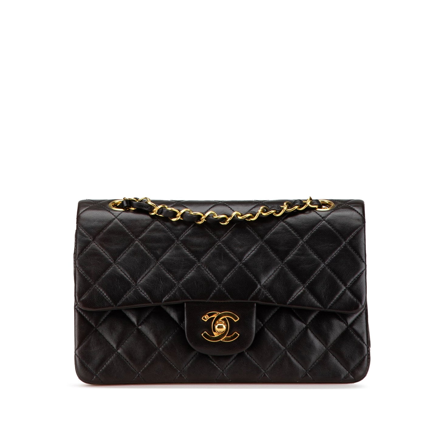 Black Chanel Small Classic Lambskin Double Flap Shoulder Bag