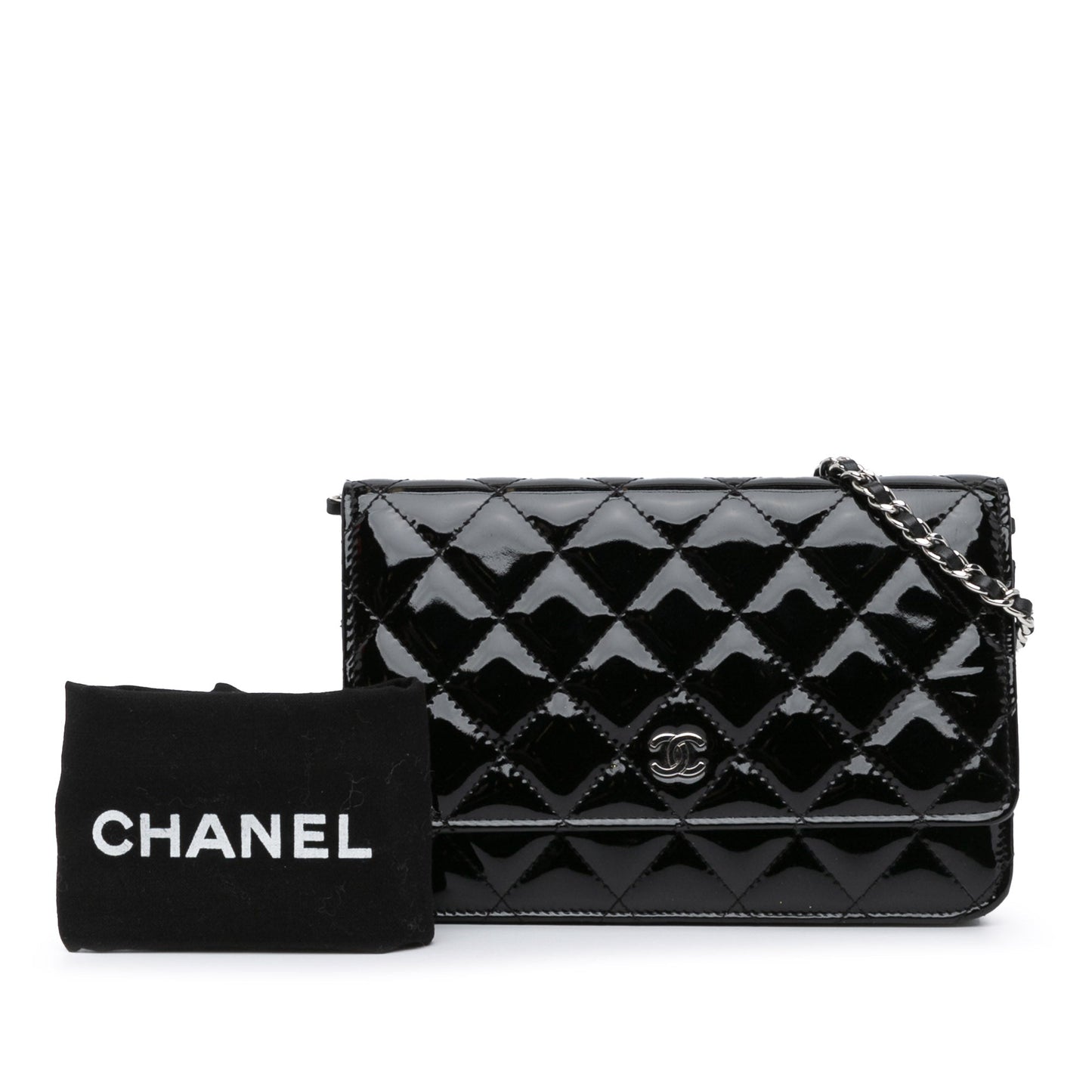 Black Chanel CC Quilted Patent Wallet On Chain Crossbody Bag