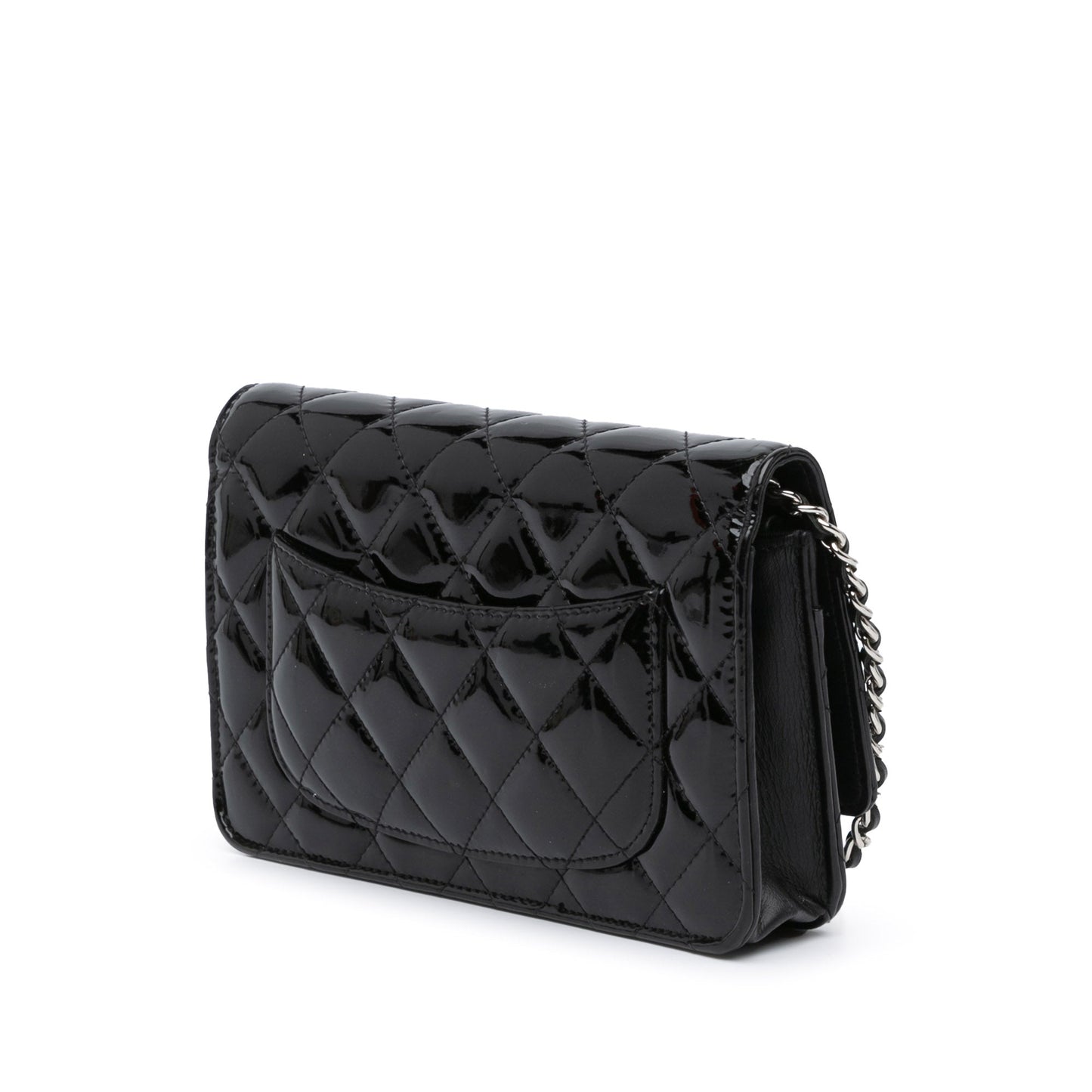 Black Chanel CC Quilted Patent Wallet On Chain Crossbody Bag