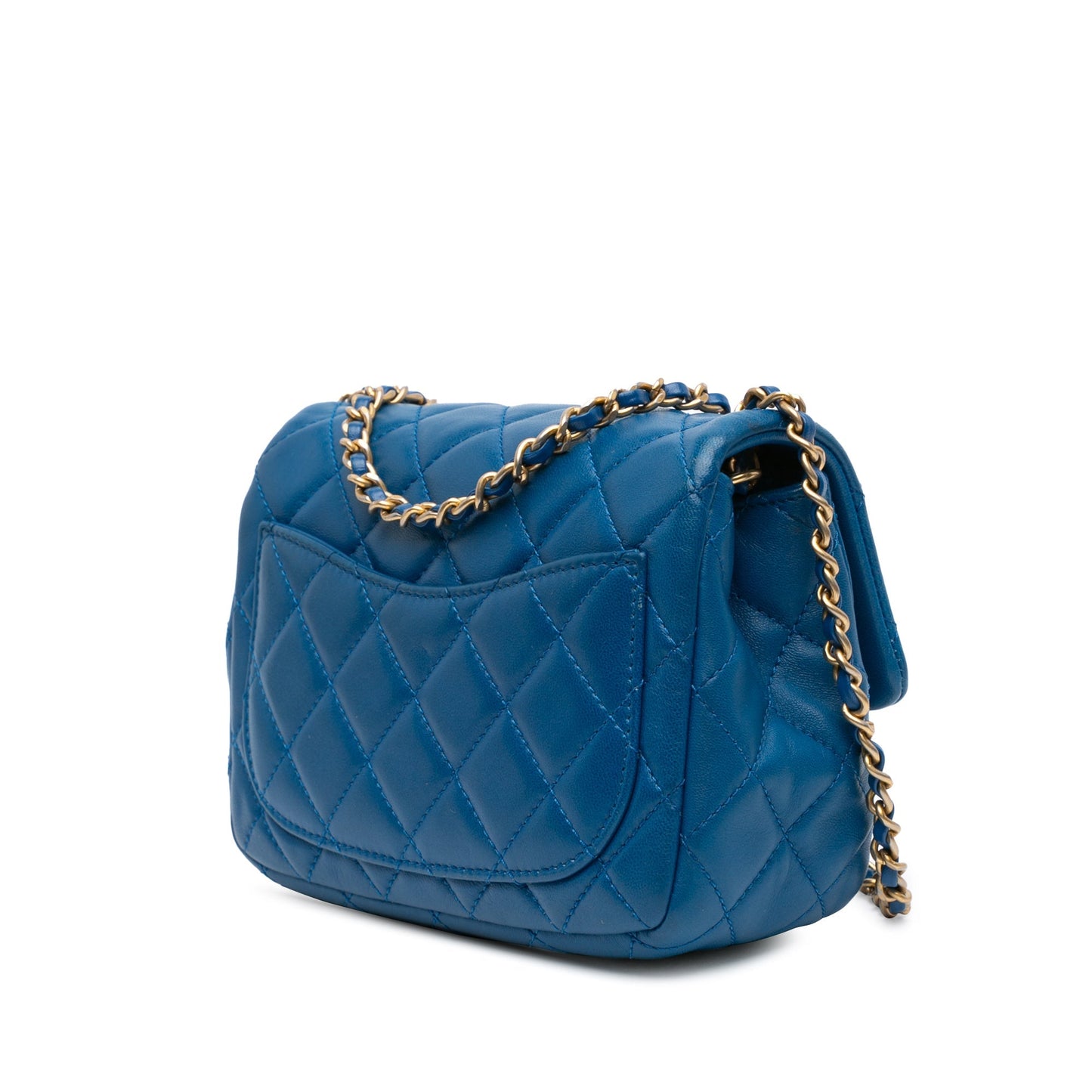 Blue Chanel Mini Square Classic Lambskin Pearl Crush Single Flap Crossbody Bag