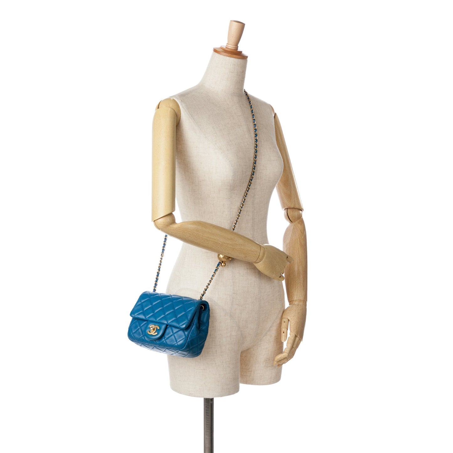 Blue Chanel Mini Square Classic Lambskin Pearl Crush Single Flap Crossbody Bag