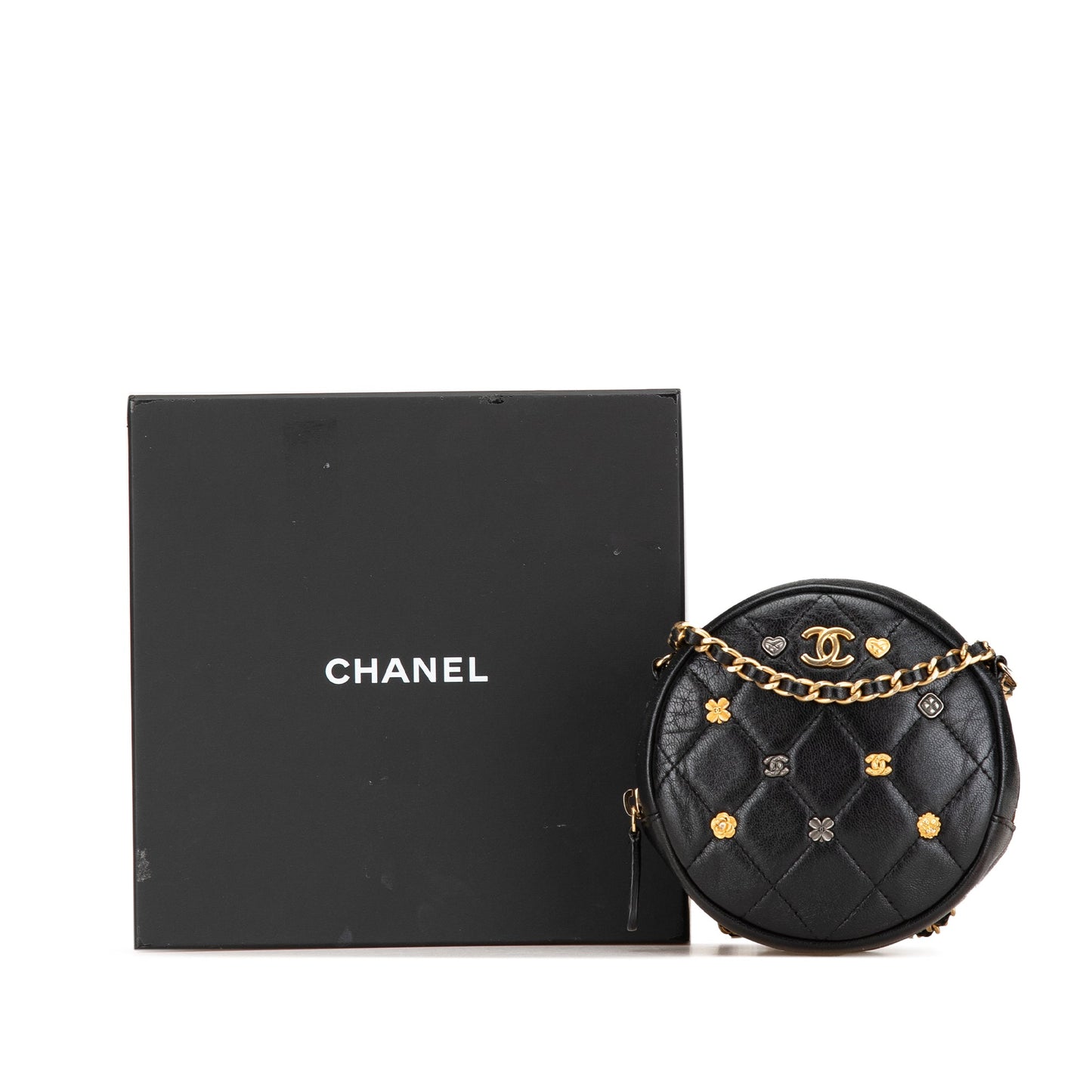 Chanel Sac Quilted Lambskin Lucky Charms Round Clutch with Chain