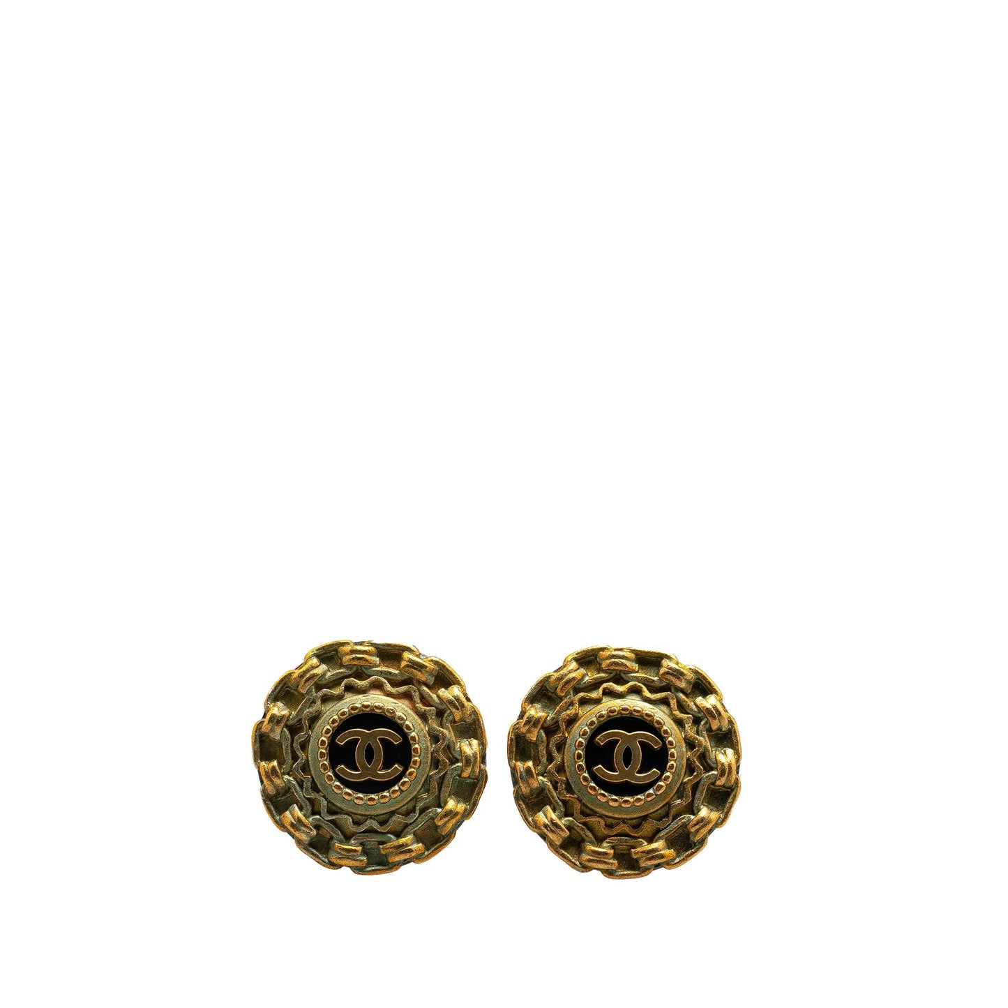 Gold Chanel Gold Plated Acrylic CC Clip On Earrings