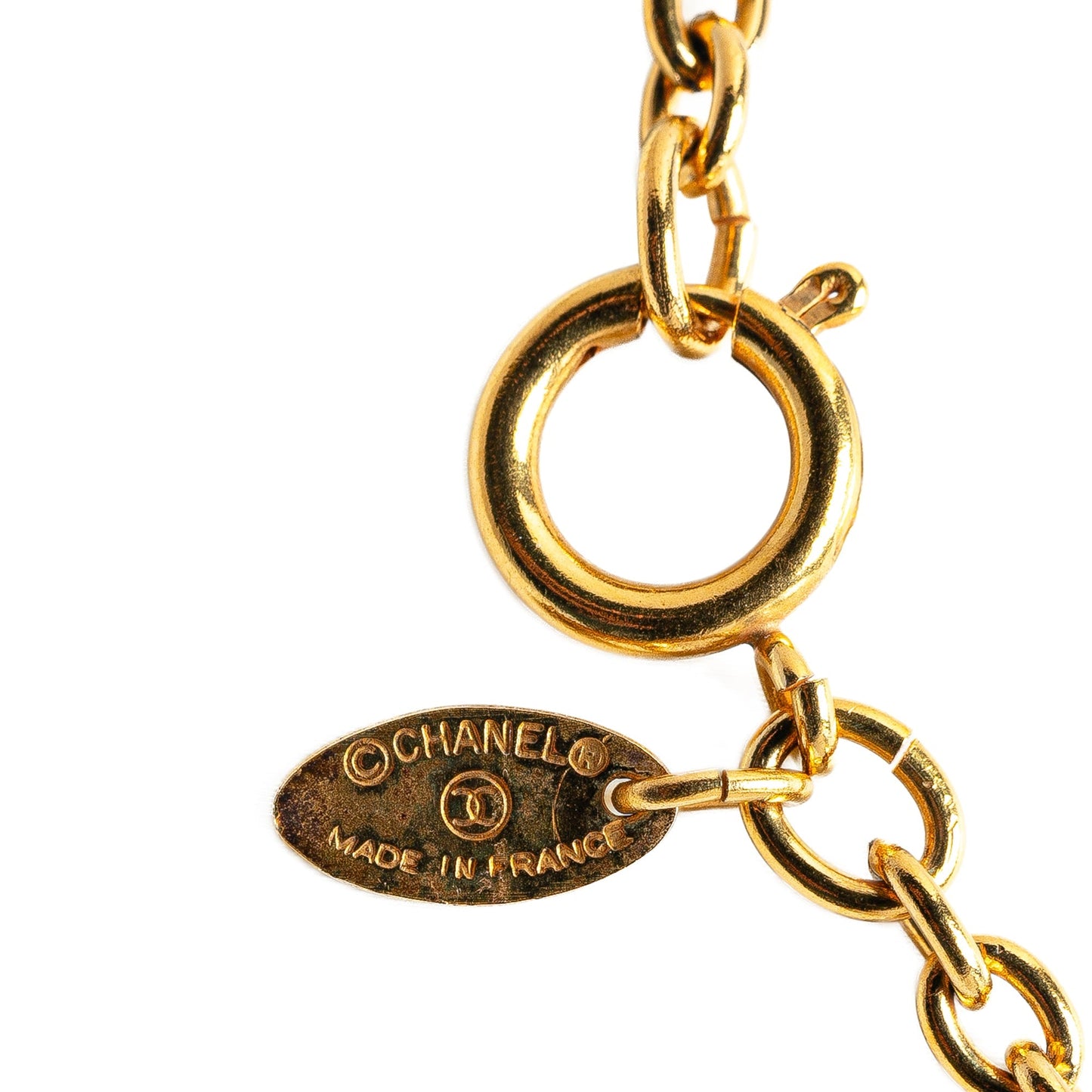 Gold Chanel Gold Plated CC Round and Rue Cambon Pendant Necklace