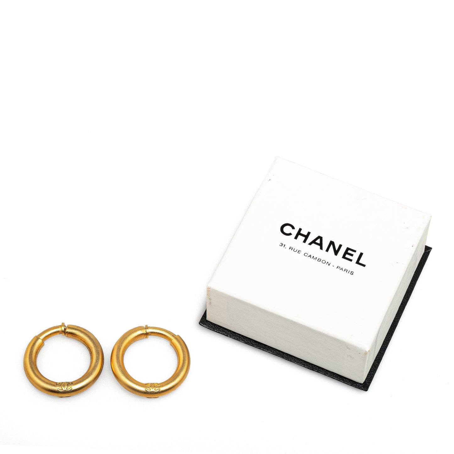Gold Chanel Gold Plated CC Hoop Earrings