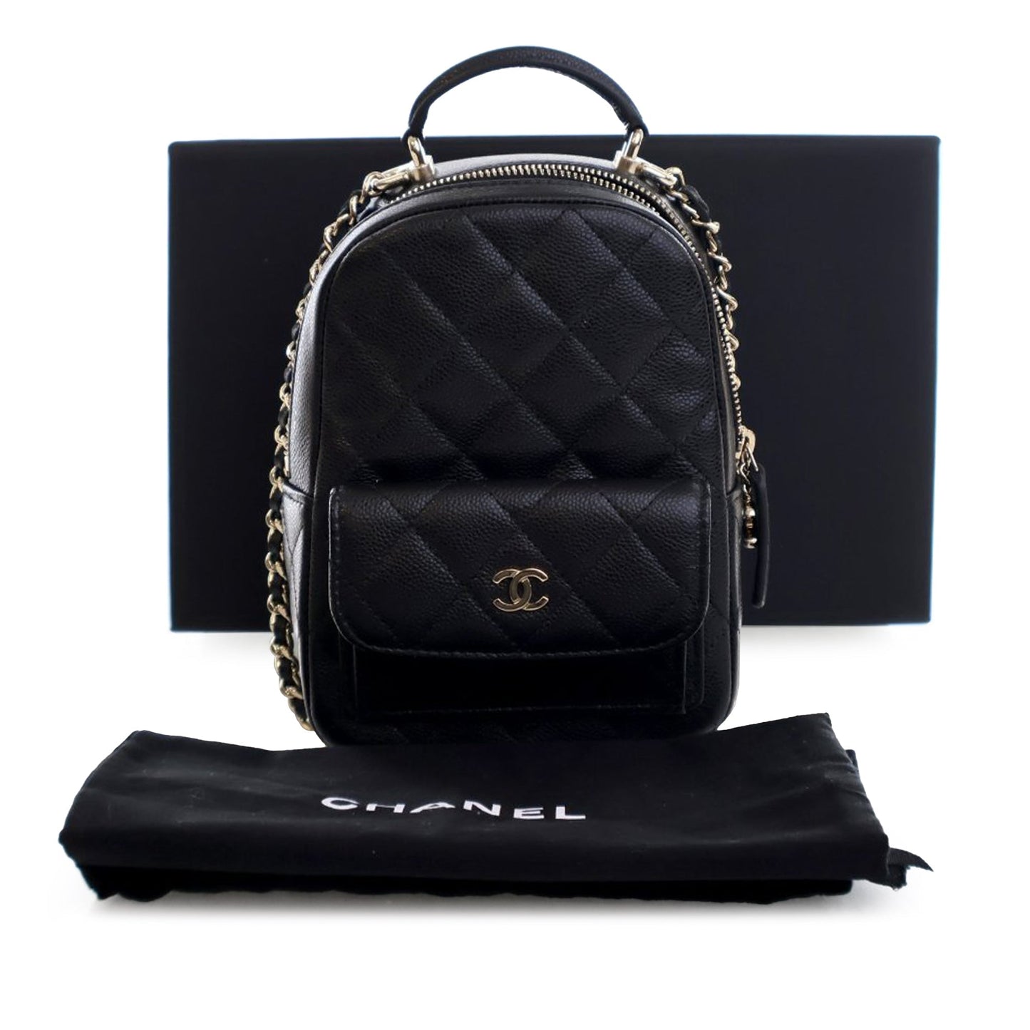 Black Chanel Mini CC Quilted Caviar Leather Backpack