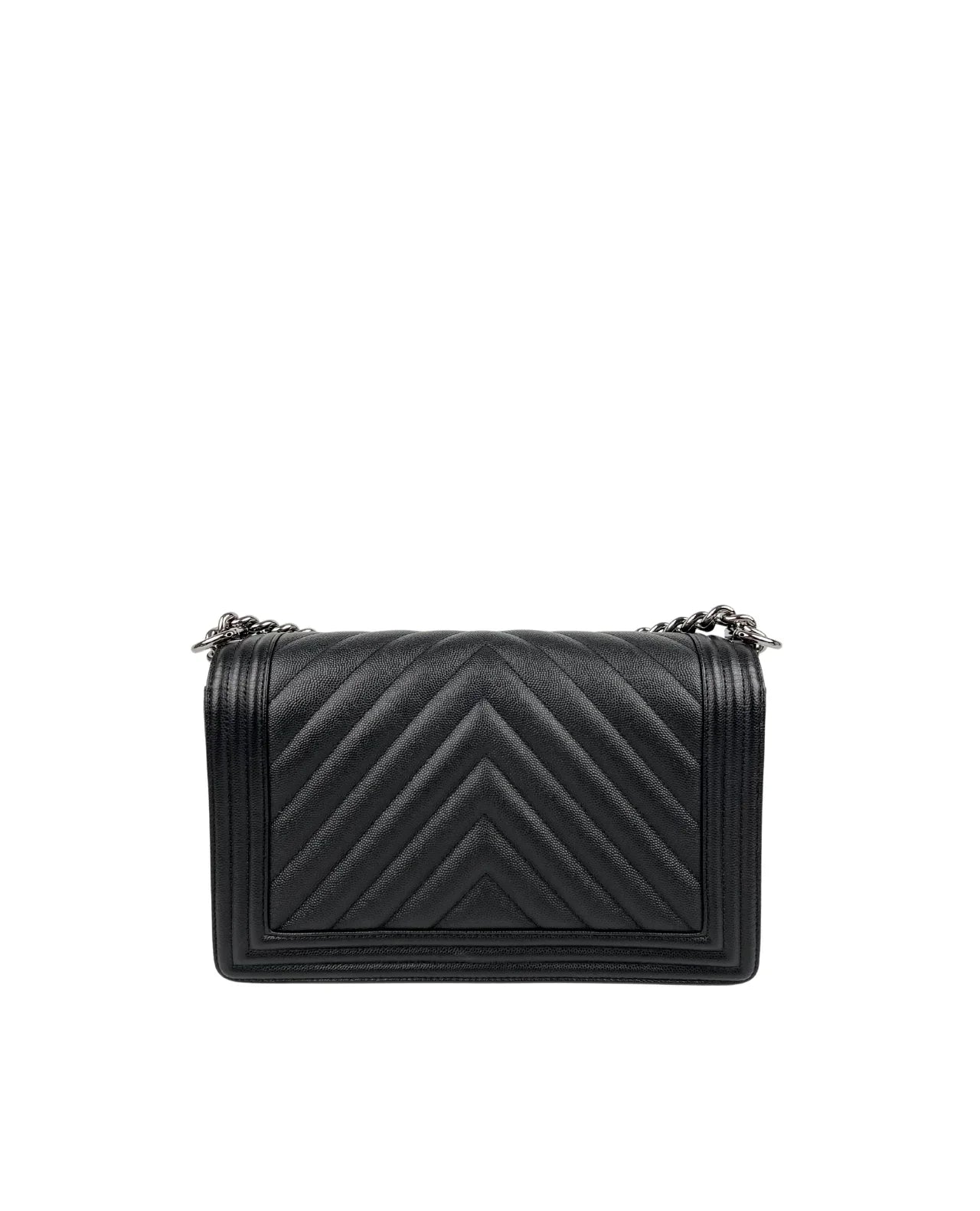 Chanel Sac Boy Grand Edition Chevron en cuir noir