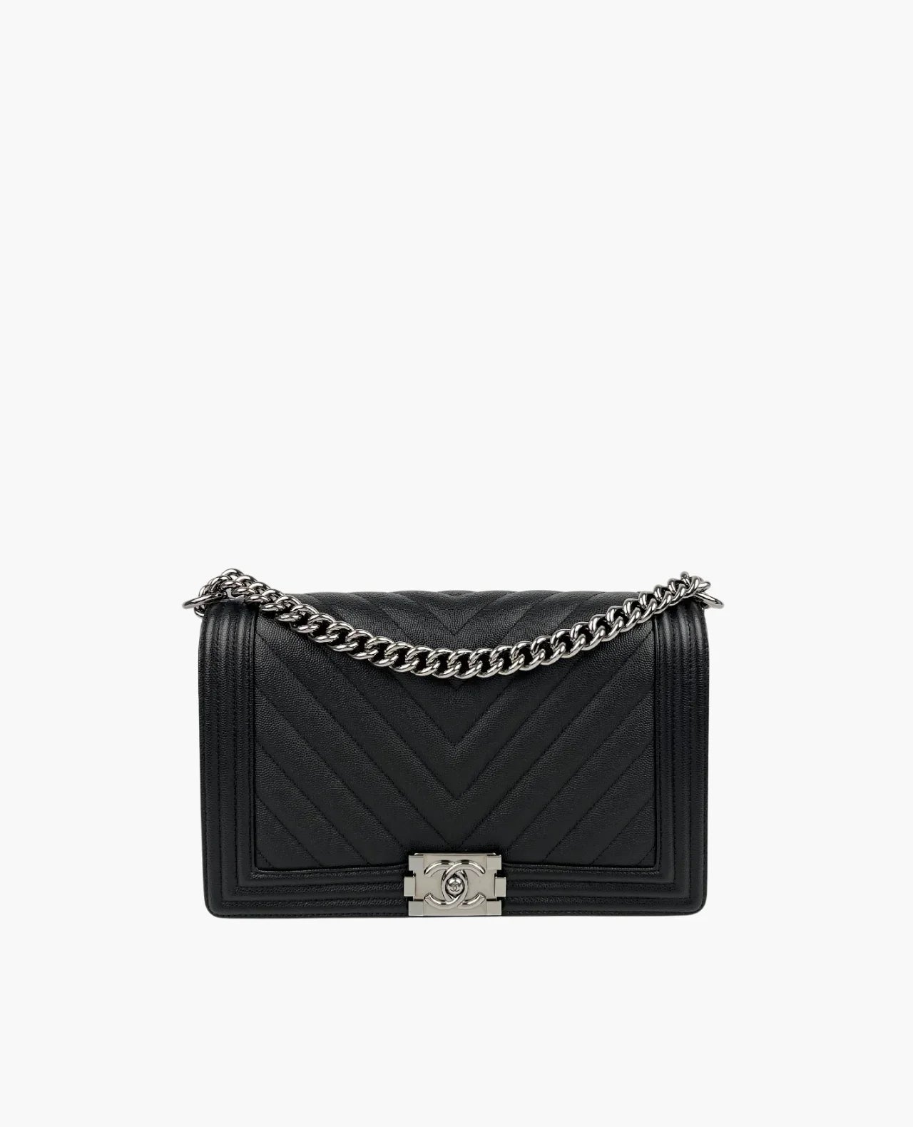 Chanel Sac Boy Grand Edition Chevron en cuir noir