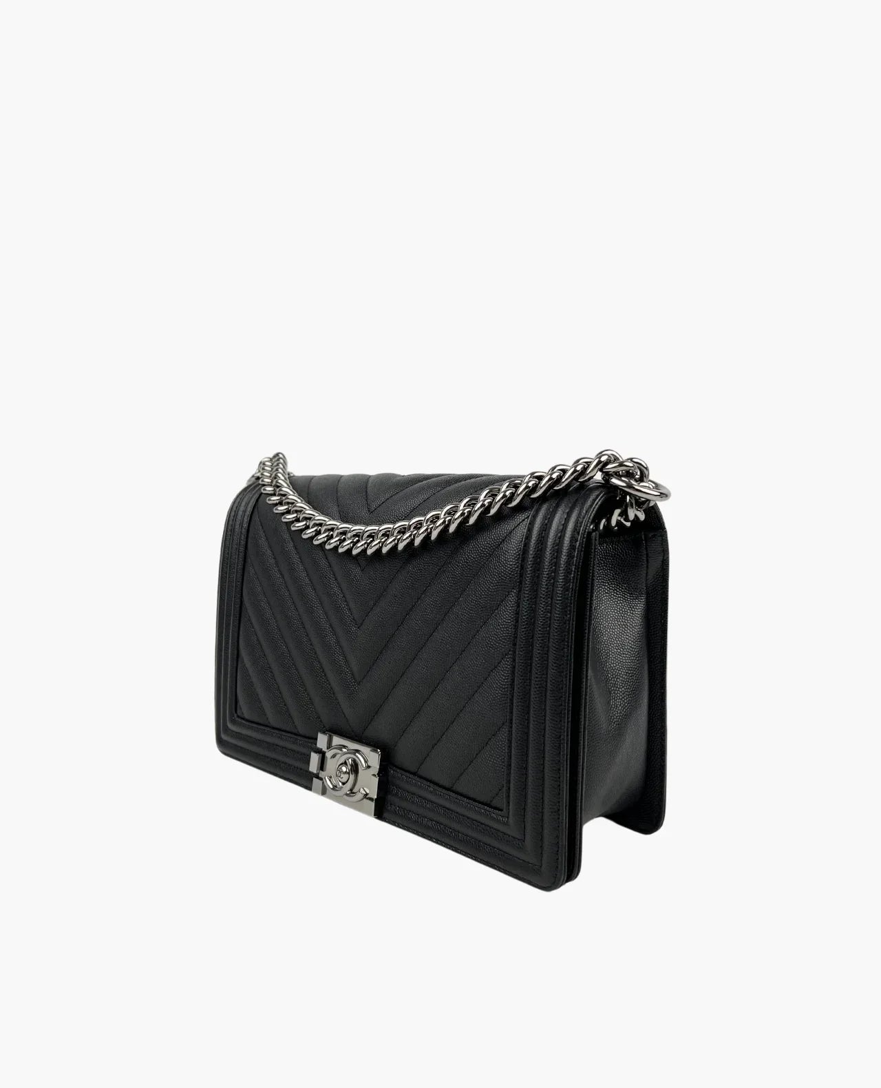 Chanel Sac Boy Grand Edition Chevron en cuir noir