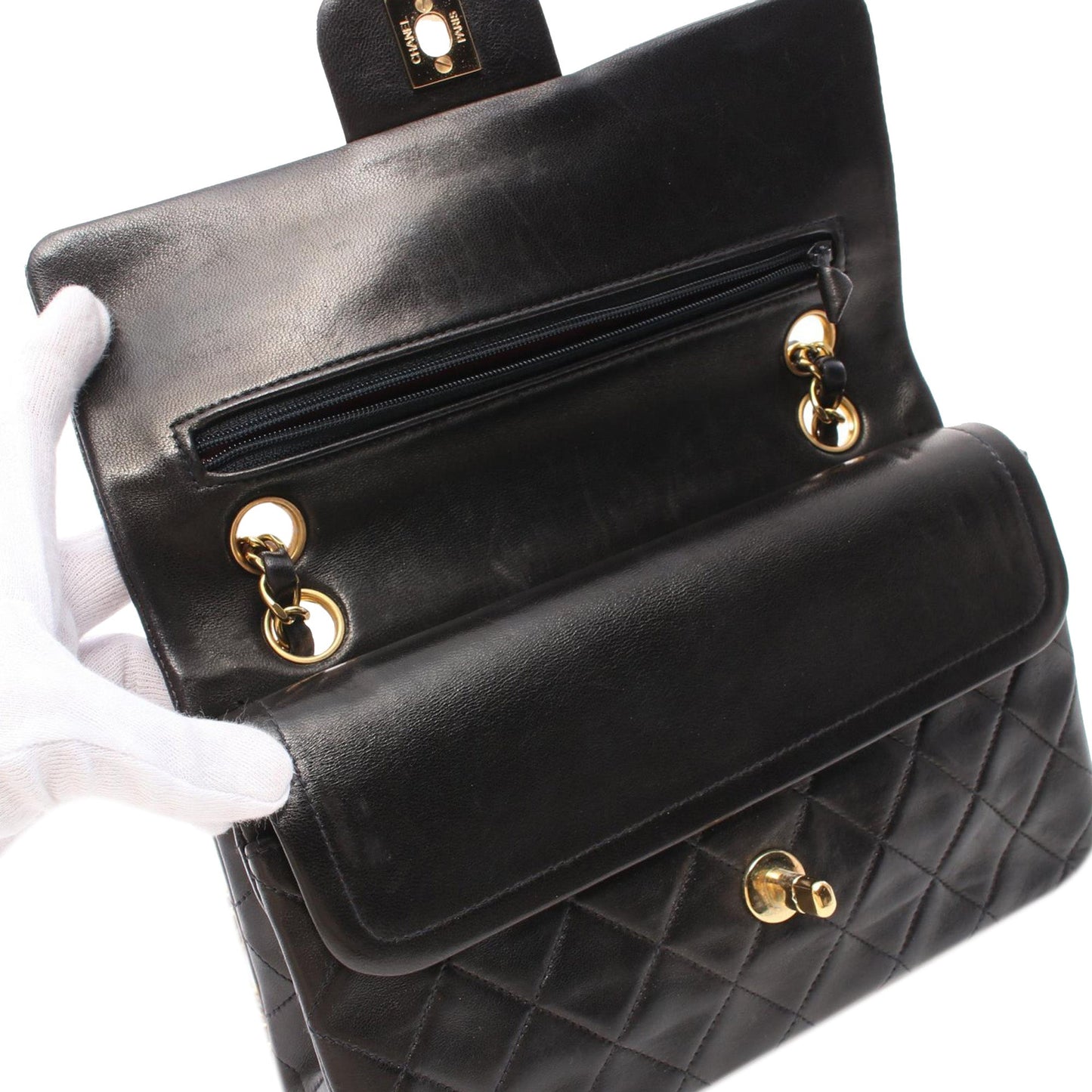 Black Chanel Small Classic Lambskin Double Flap Shoulder Bag