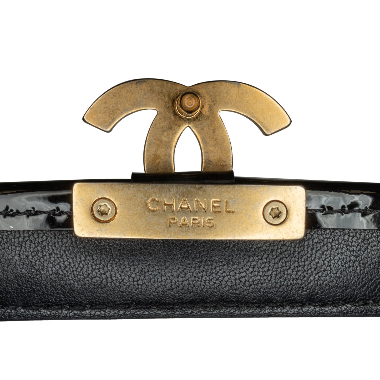 Black Chanel Mini Quilted Patent Graphic Catch Flap Satchel