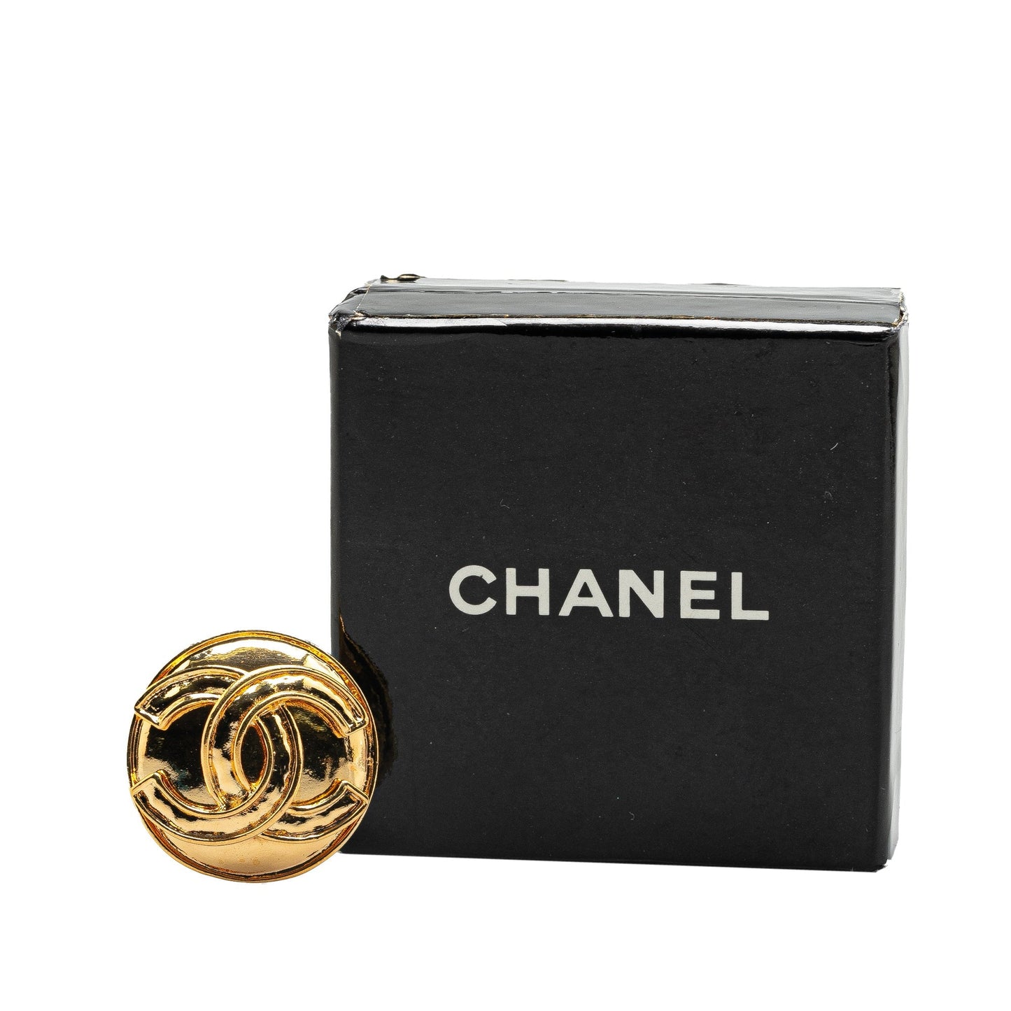 Gold Chanel Gold Plated CC Round Brooch