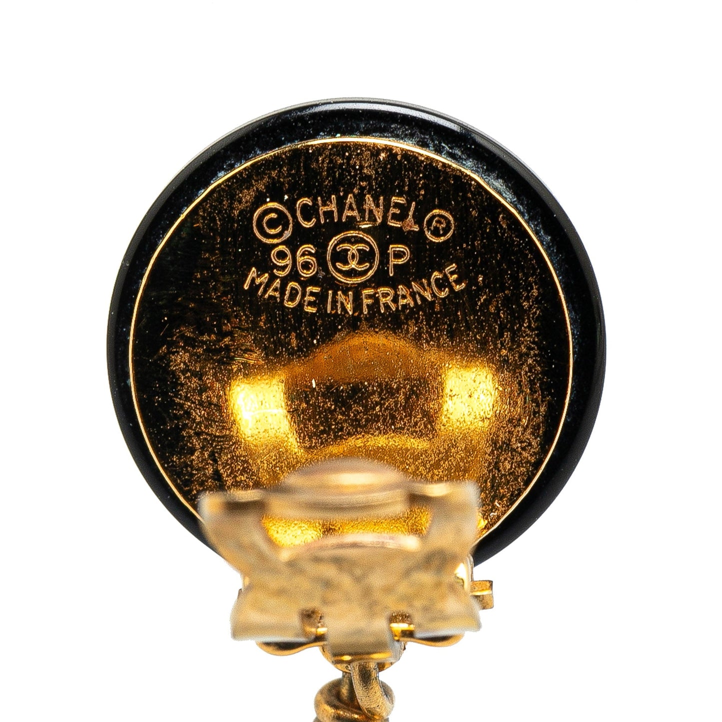 Gold Chanel Gold Plated CC Dangling Faux Pearl Clip on Earrings
