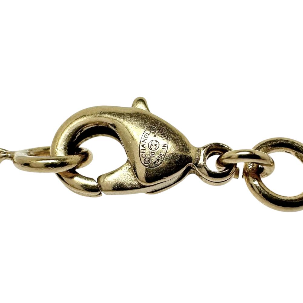 Chanel Coco Mark Necklace Metal Rhinestone Faux Pearl