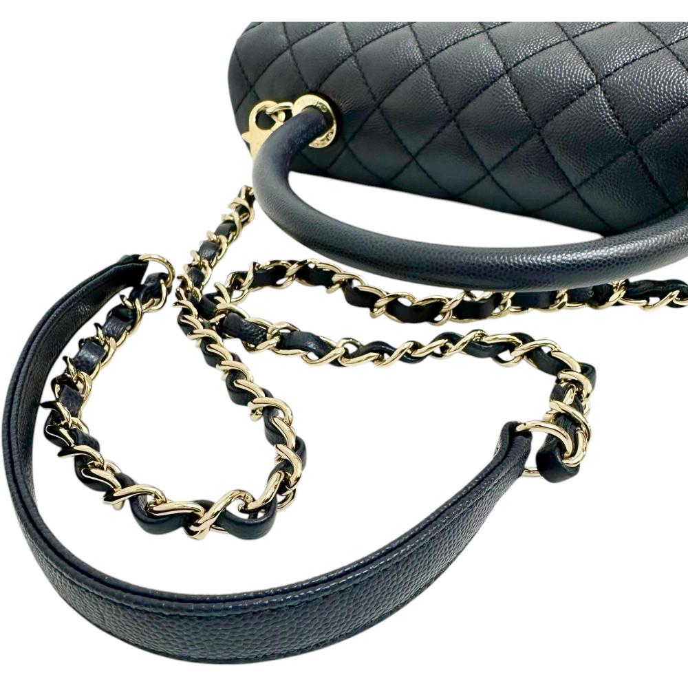 Chanel Caviar Skin Coco Handle Bag Navy