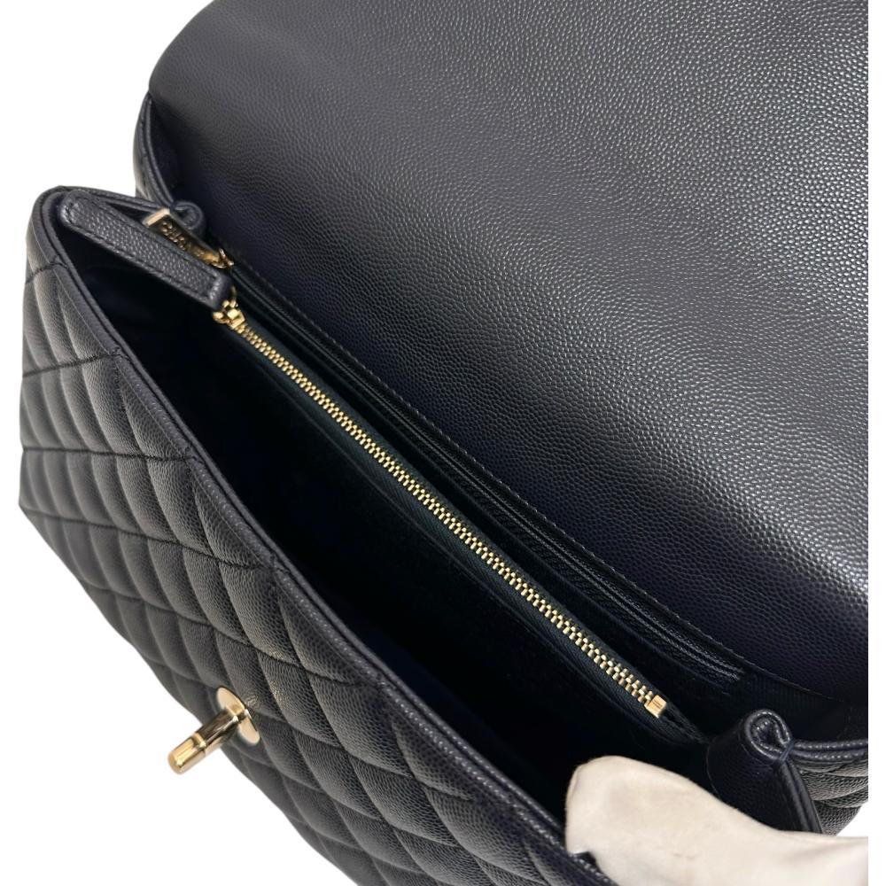 Chanel Caviar Skin Coco Handle Bag Navy