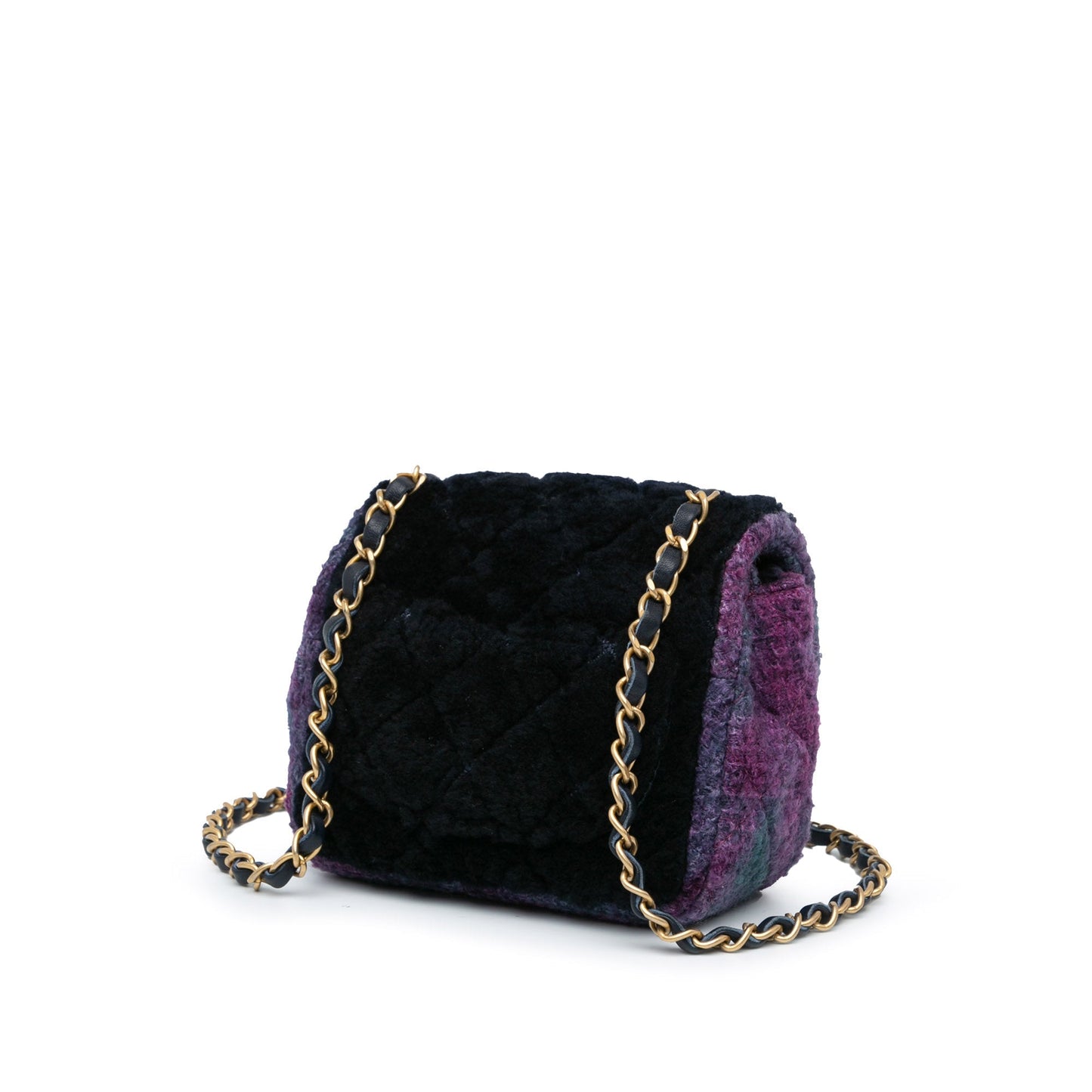 Blue Chanel Mini Square Classic Multicolor Shearling Single Flap Crossbody Bag
