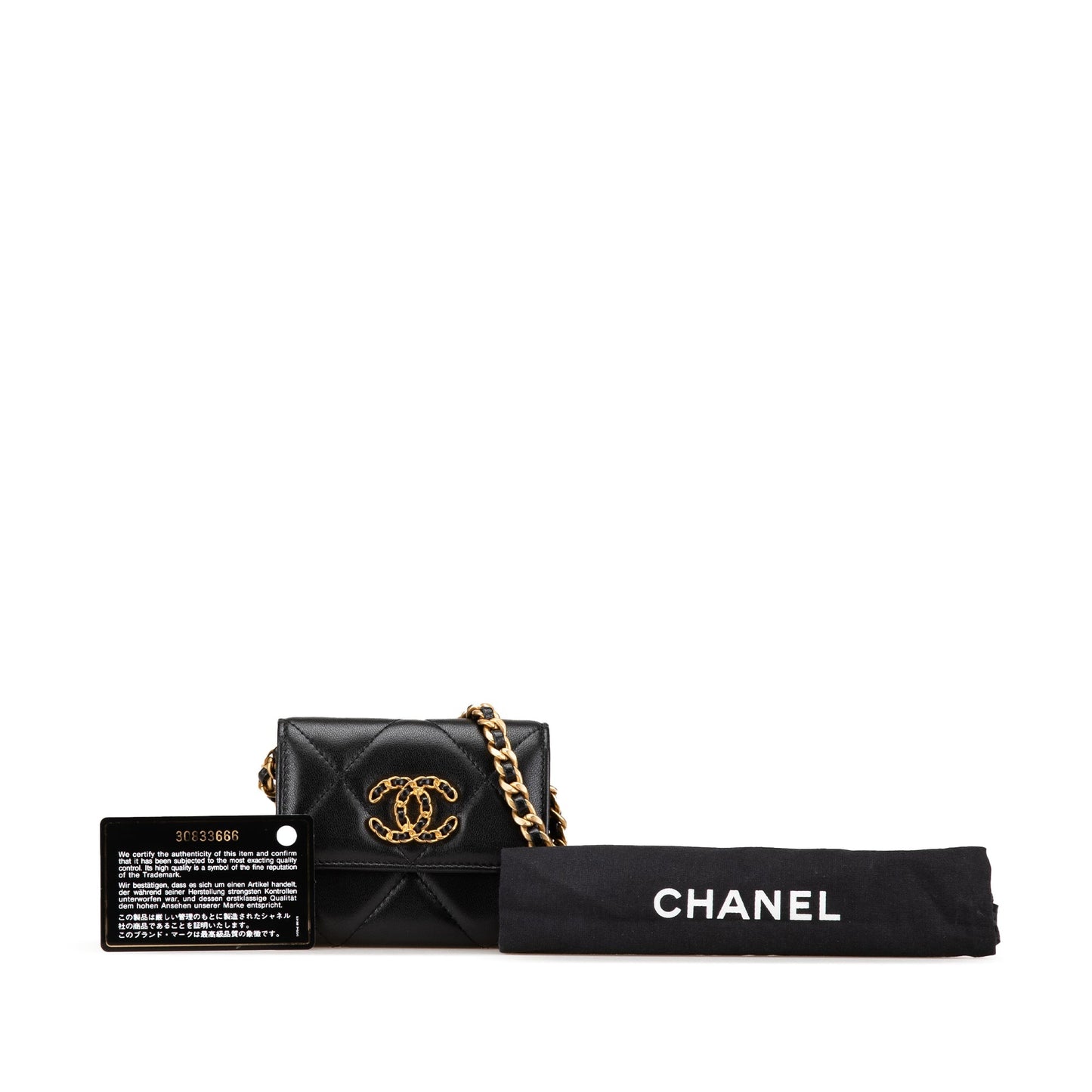 Black Chanel Quilted Lambskin Chanel 19 Card Holder On Chain Crossbody Bag