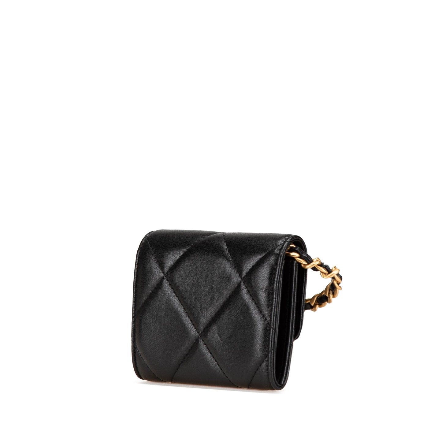 Black Chanel Quilted Lambskin Chanel 19 Card Holder On Chain Crossbody Bag