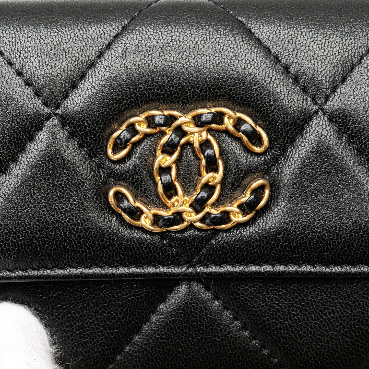 Black Chanel Quilted Lambskin Chanel 19 Card Holder On Chain Crossbody Bag