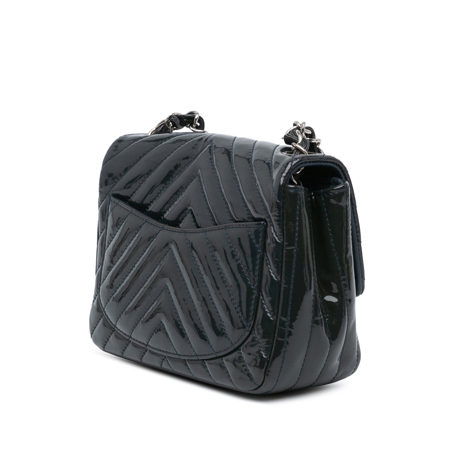 Blue Chanel Mini Square Classic Chevron Patent Flap Crossbody Bag