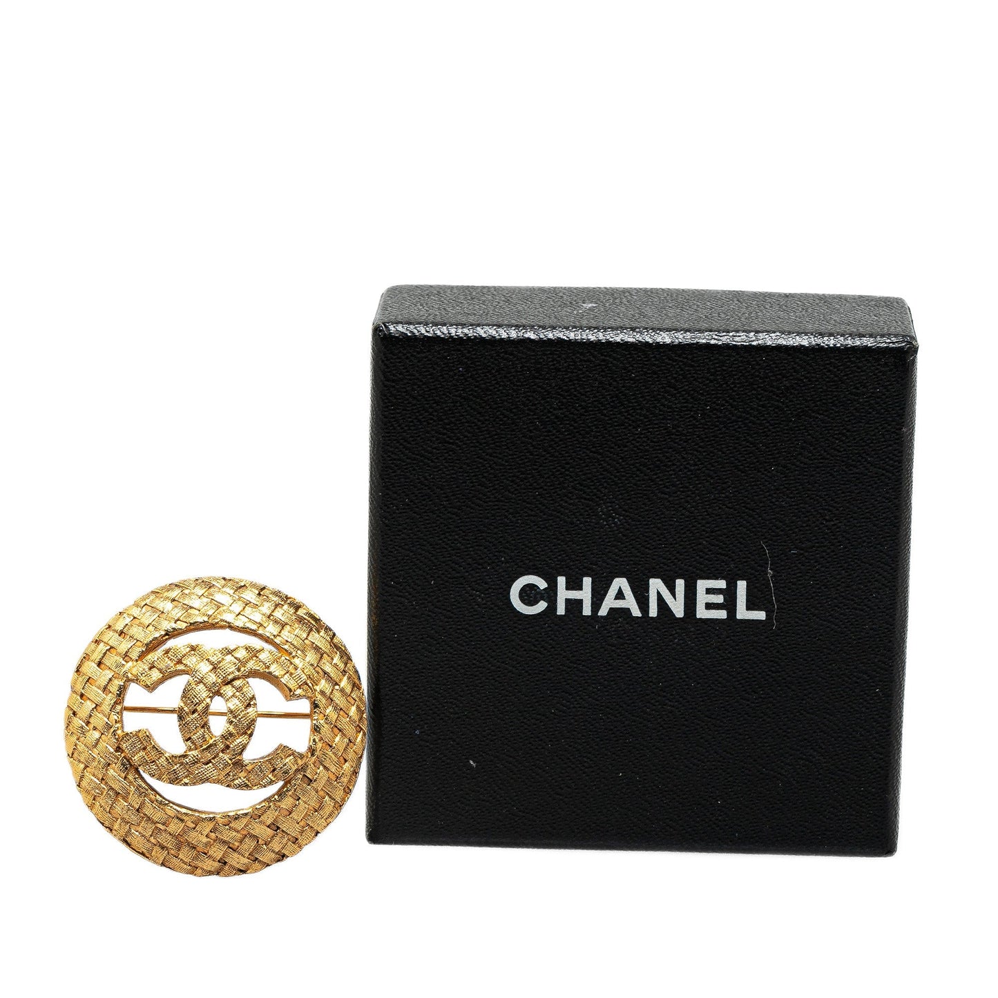 Gold Chanel Gold Plated CC Round Brooch