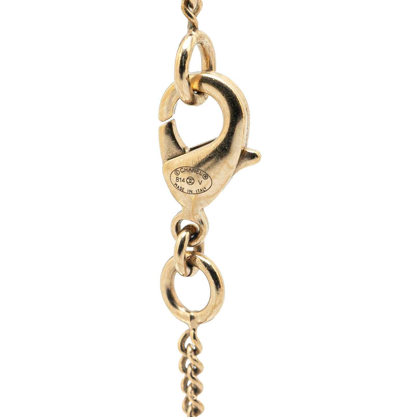 Black Chanel Enamel Faux Pearl Pendant Necklace