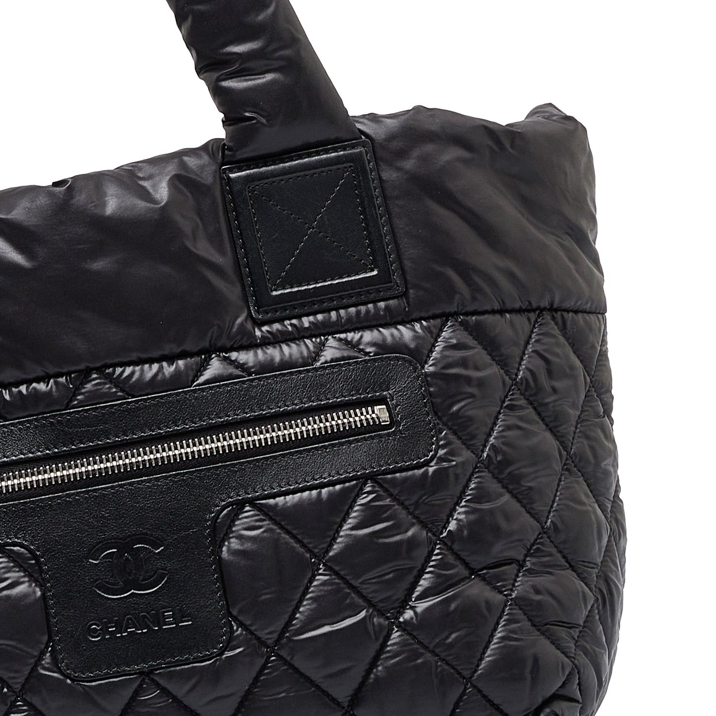 Chanel Coco Black Quilted Nylon Silver